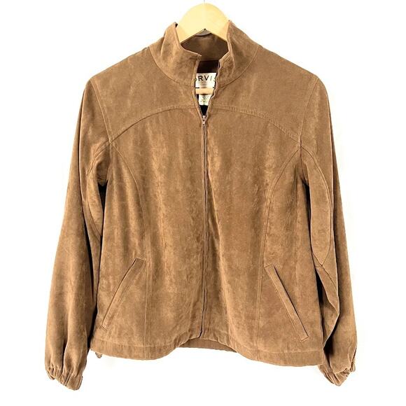 Orvis Poly Blend Soft Bomber Jacket Full Zip Mock Collar Brown Women's sz 6P - Picture 1 of 11